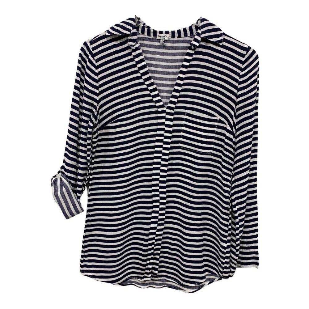 Splendid Striped Popover Blouse Top V-neck XS‎